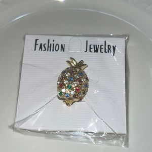 🦒3 for 25🦒 Vintage Pineapple Gold Tone Red Blue Green Rhinestone Brooch New